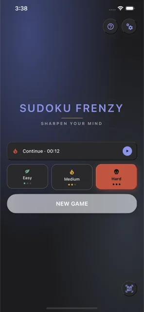 Home screen in dark mode with a game in progress