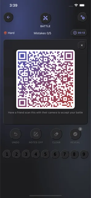 Battle invite QR code in dark mode