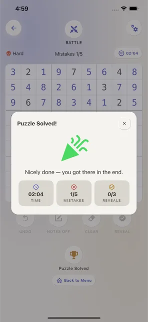 Puzzle solved summary screen